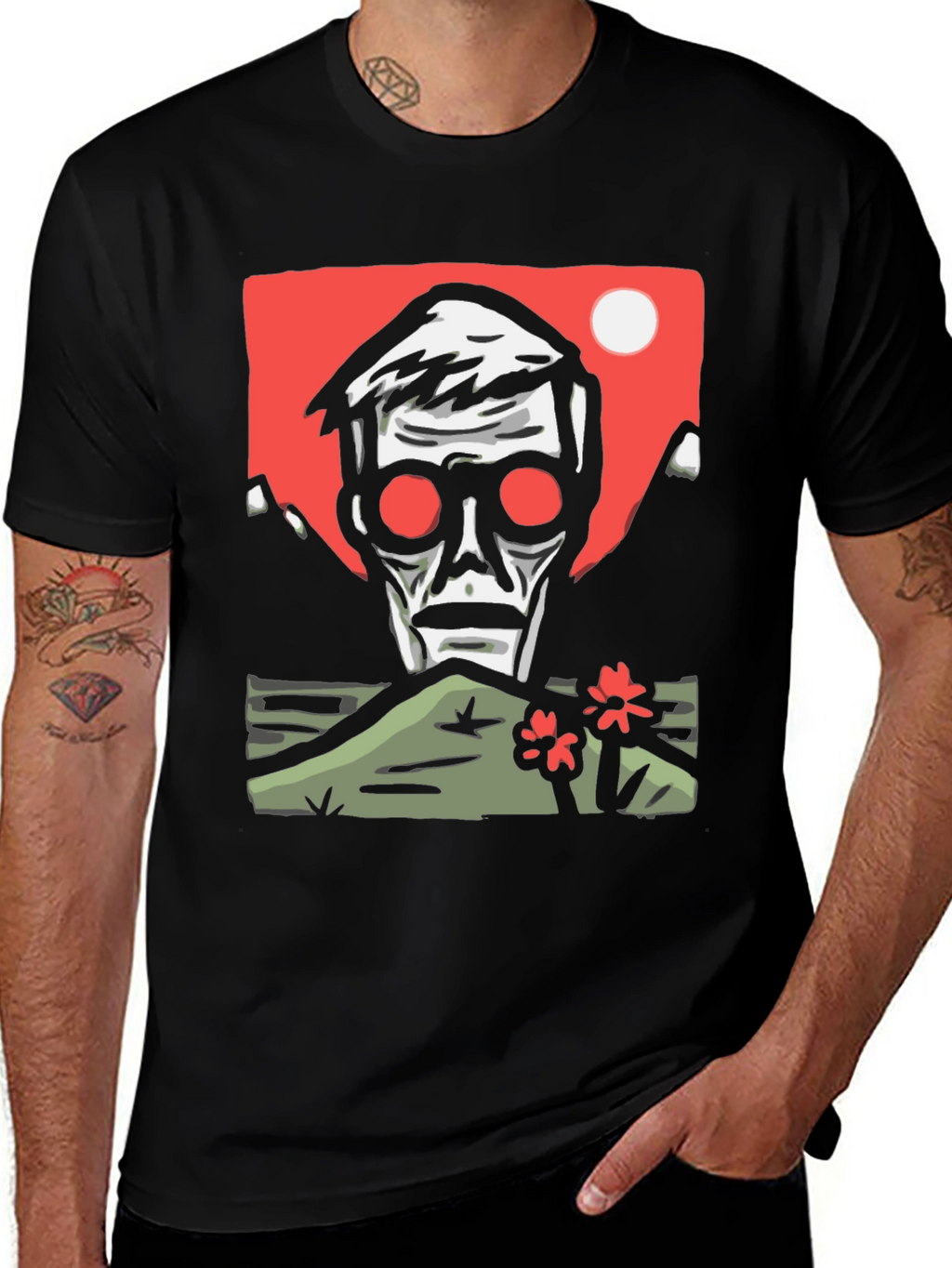 Edgy Graphic Tee: Skull & Landscape Design