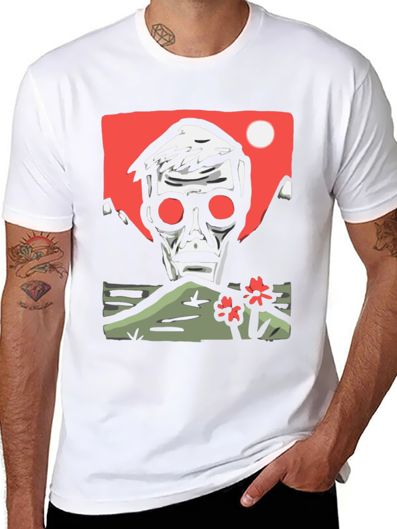 Edgy Graphic Tee: Skull & Landscape Design