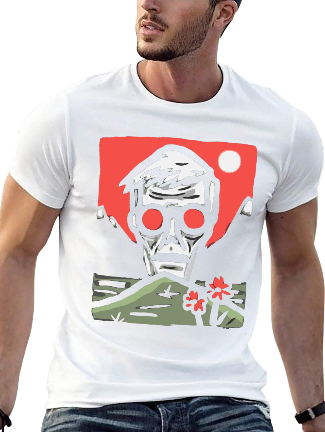 Edgy Graphic Tee: Skull & Landscape Design