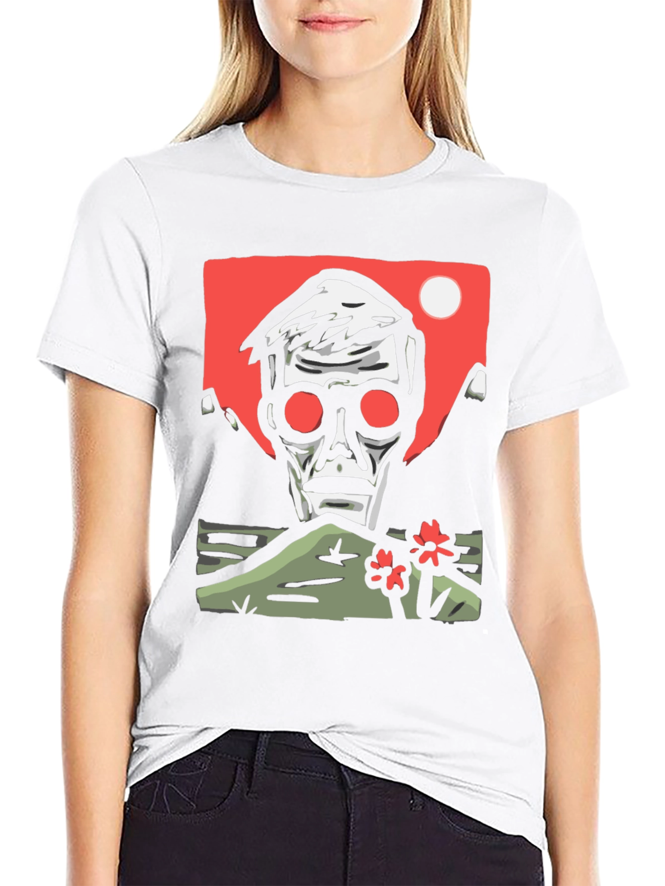 Edgy Graphic Tee: Skull & Landscape Design