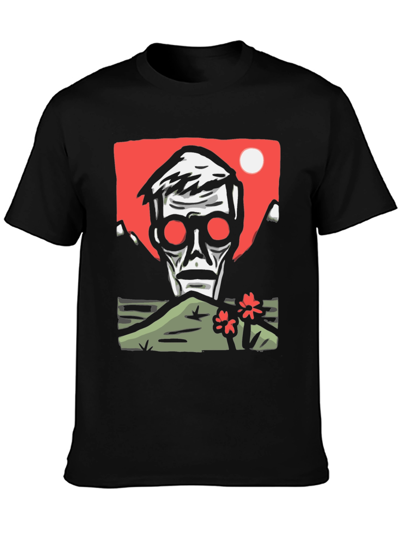 Edgy Graphic Tee: Skull & Landscape Design