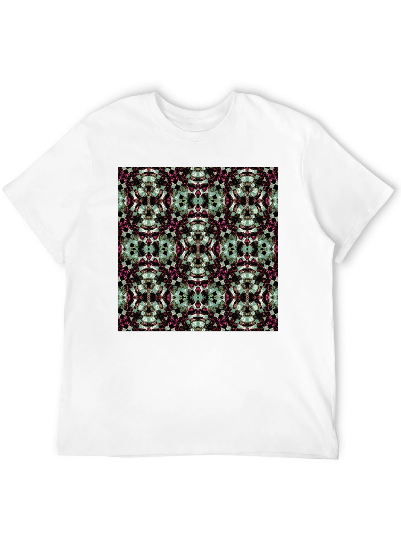 Kaleidoscope Pattern Black Crew Neck T-Shirt