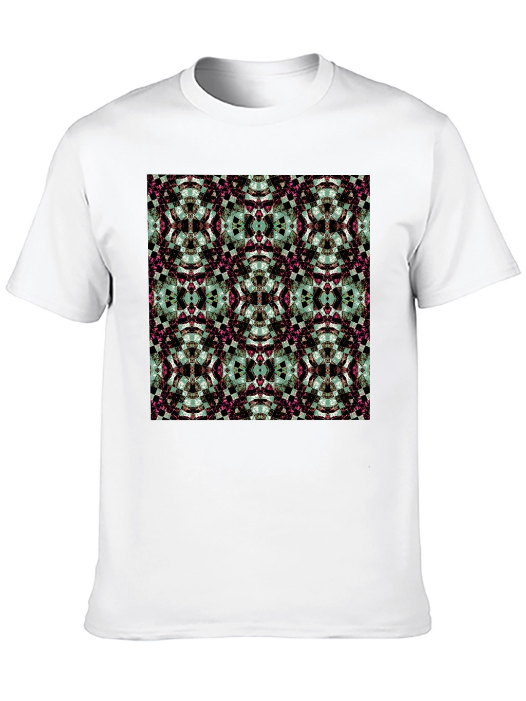 Kaleidoscope Pattern Black Crew Neck T-Shirt