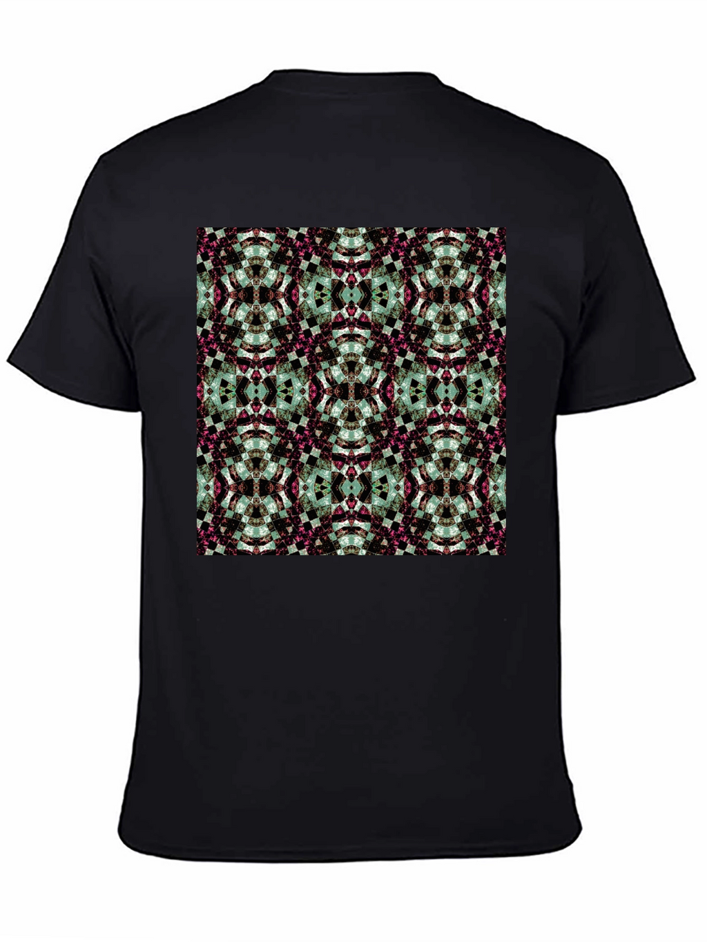 Kaleidoscope Pattern Black Crew Neck T-Shirt