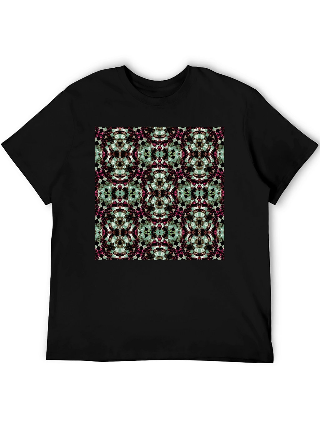 Kaleidoscope Pattern Black Crew Neck T-Shirt
