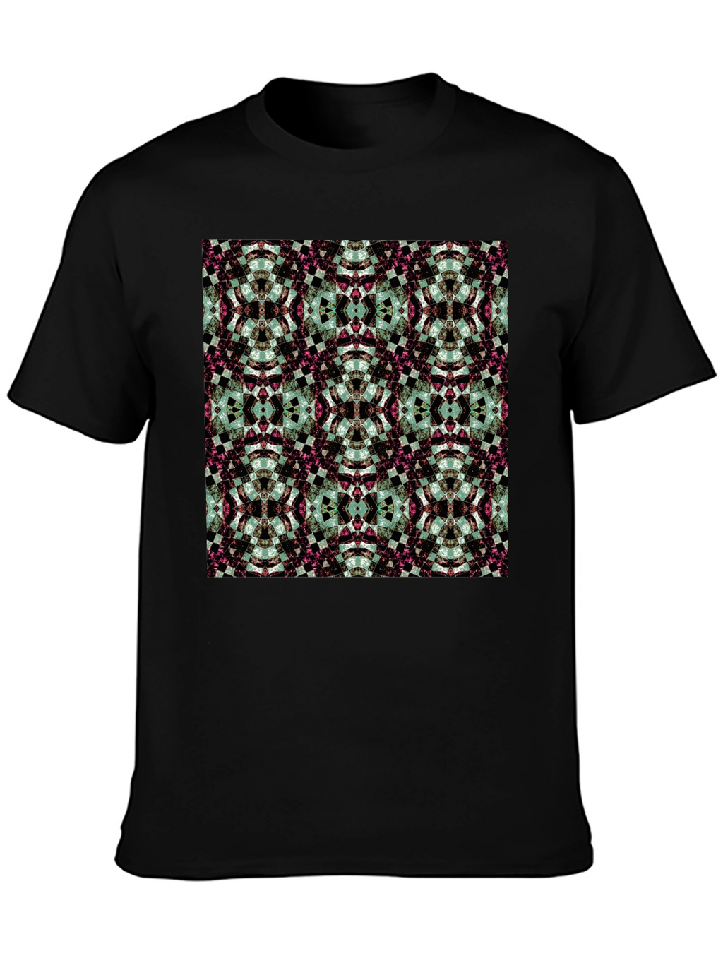 Kaleidoscope Pattern Black Crew Neck T-Shirt