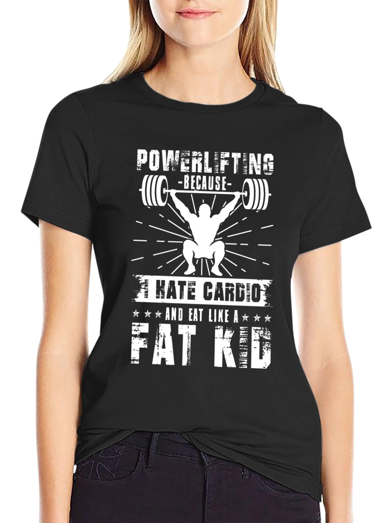 Powerlifting Fat Kid Black Graphic T-Shirt