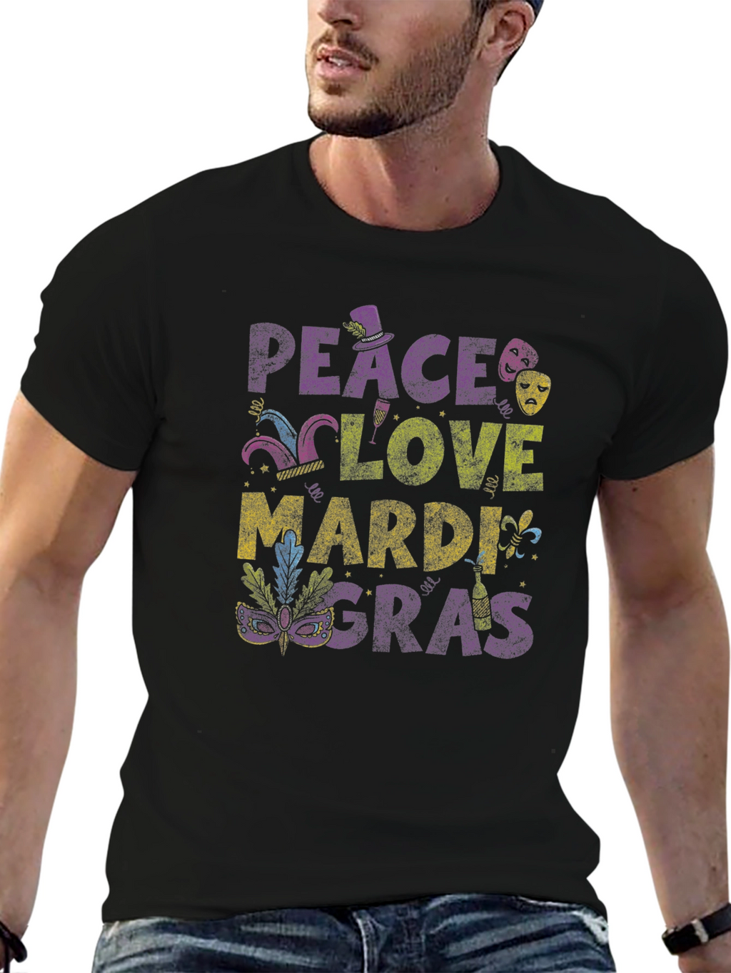 Peace Love Mardi Gras Graphic Tee