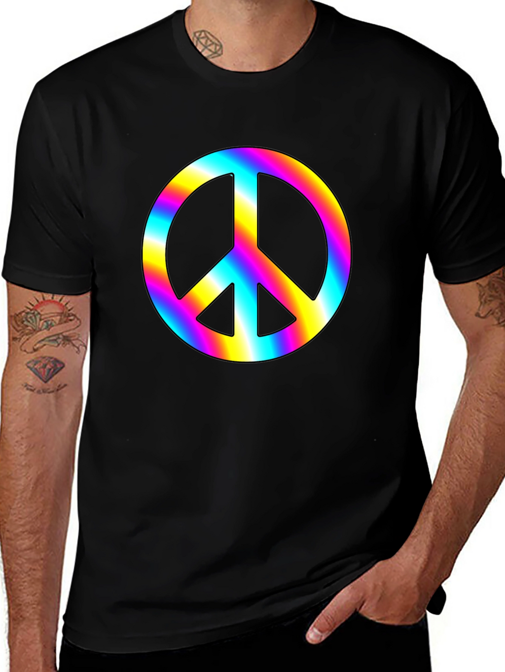 Rainbow Peace Sign Black T-Shirt