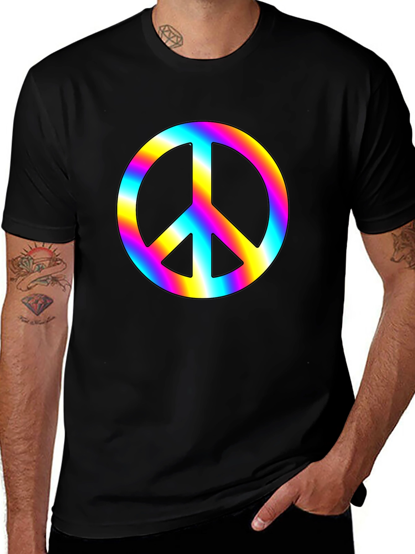 Rainbow Peace Sign Black T-Shirt