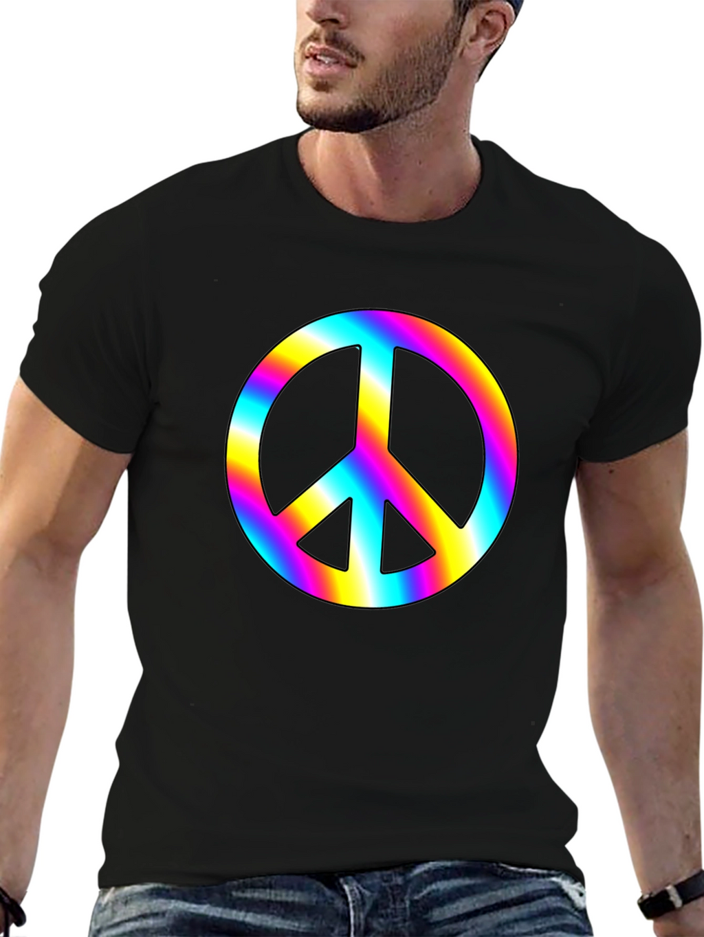 Rainbow Peace Sign Black T-Shirt
