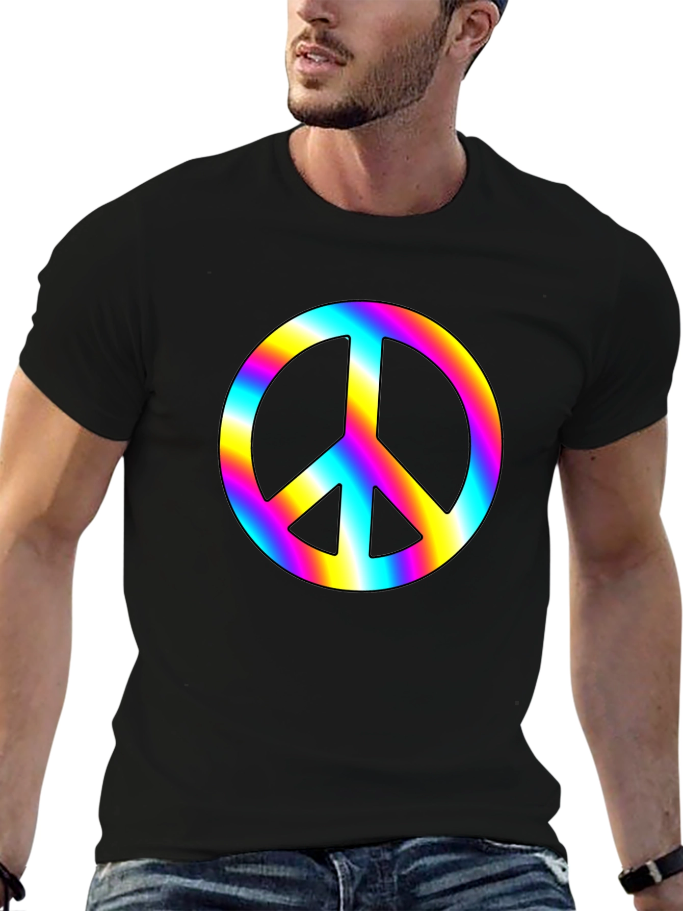 Rainbow Peace Sign Black T-Shirt