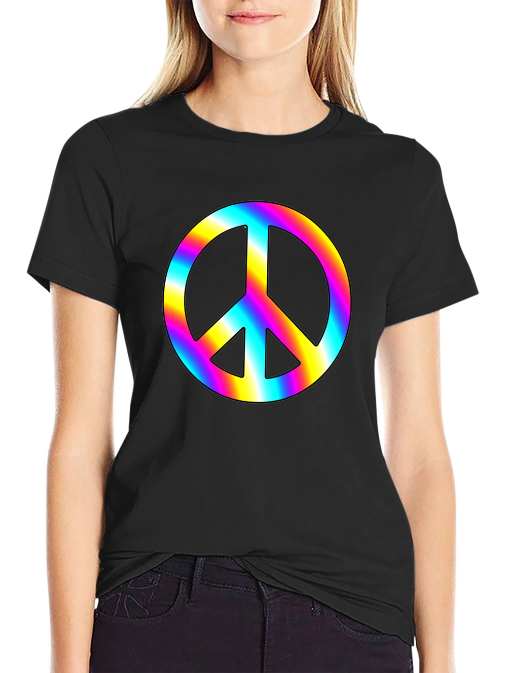 Rainbow Peace Sign Black T-Shirt
