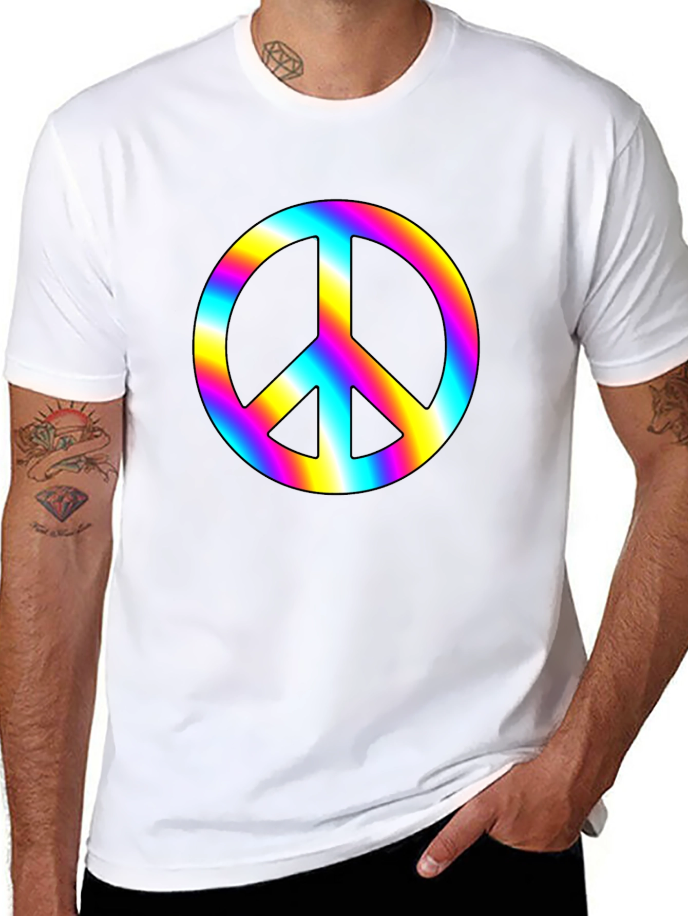 Rainbow Peace Sign Black T-Shirt