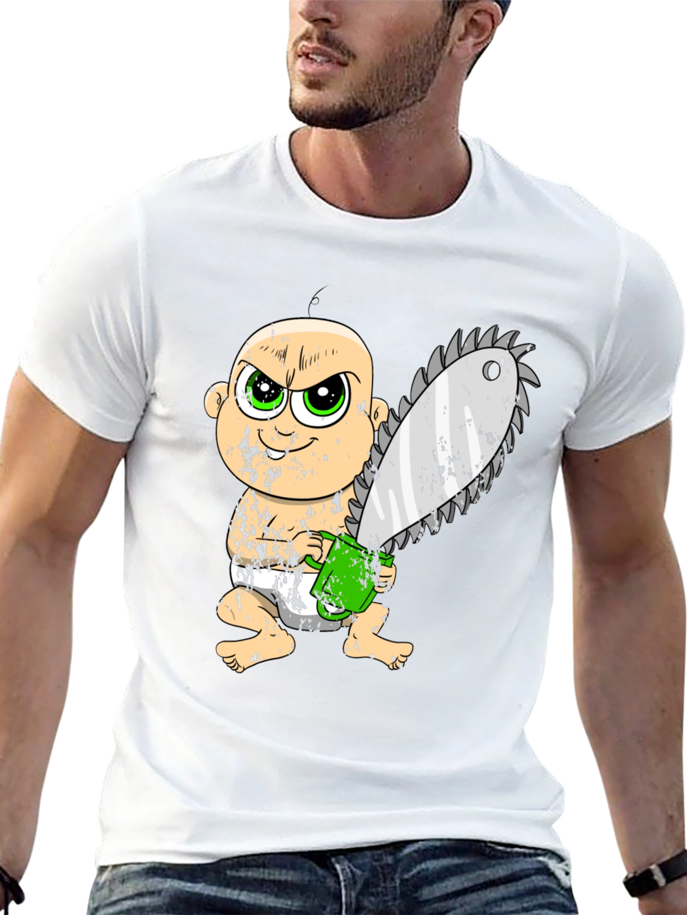 Baby with Chainsaw Graphic T-Shirt