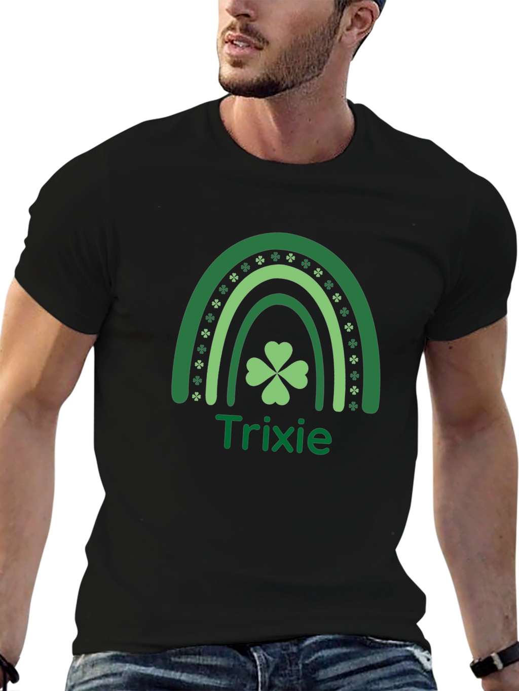 St. Patricks Day T-Shirt - Trixie Shamrock Rainbow Design