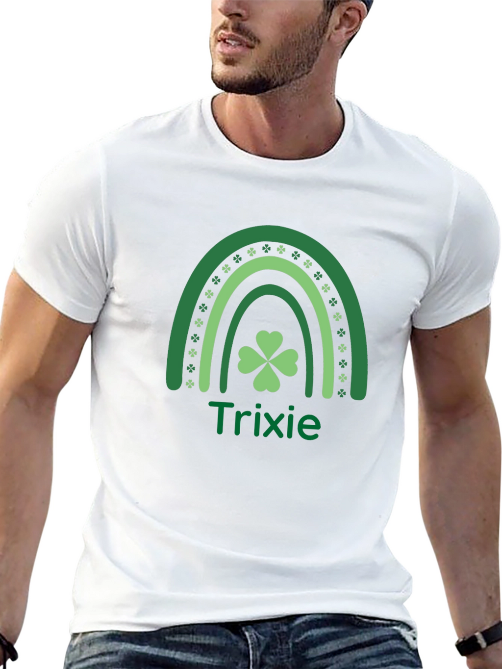 St. Patricks Day T-Shirt - Trixie Shamrock Rainbow Design