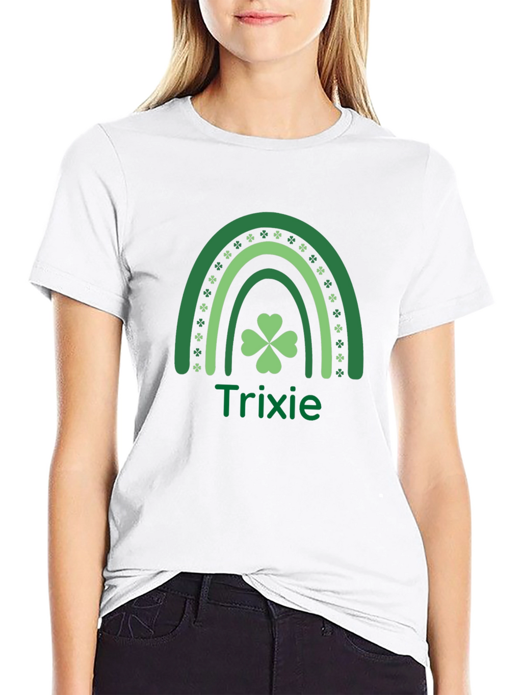 St. Patricks Day T-Shirt - Trixie Shamrock Rainbow Design