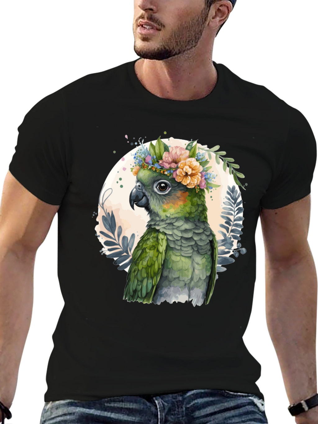 Parrot Floral Wreath Graphic Tee