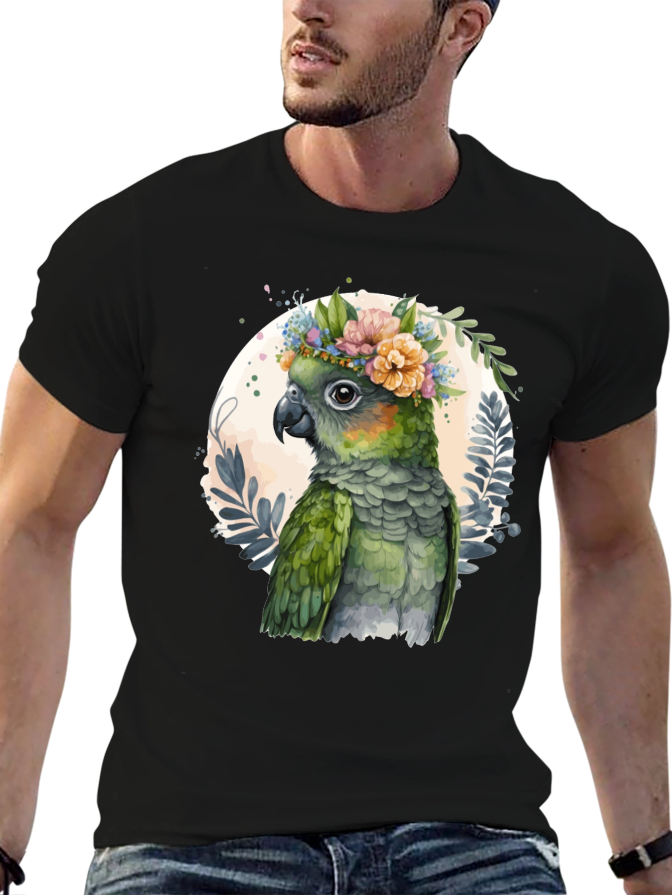 Parrot Floral Wreath Graphic Tee