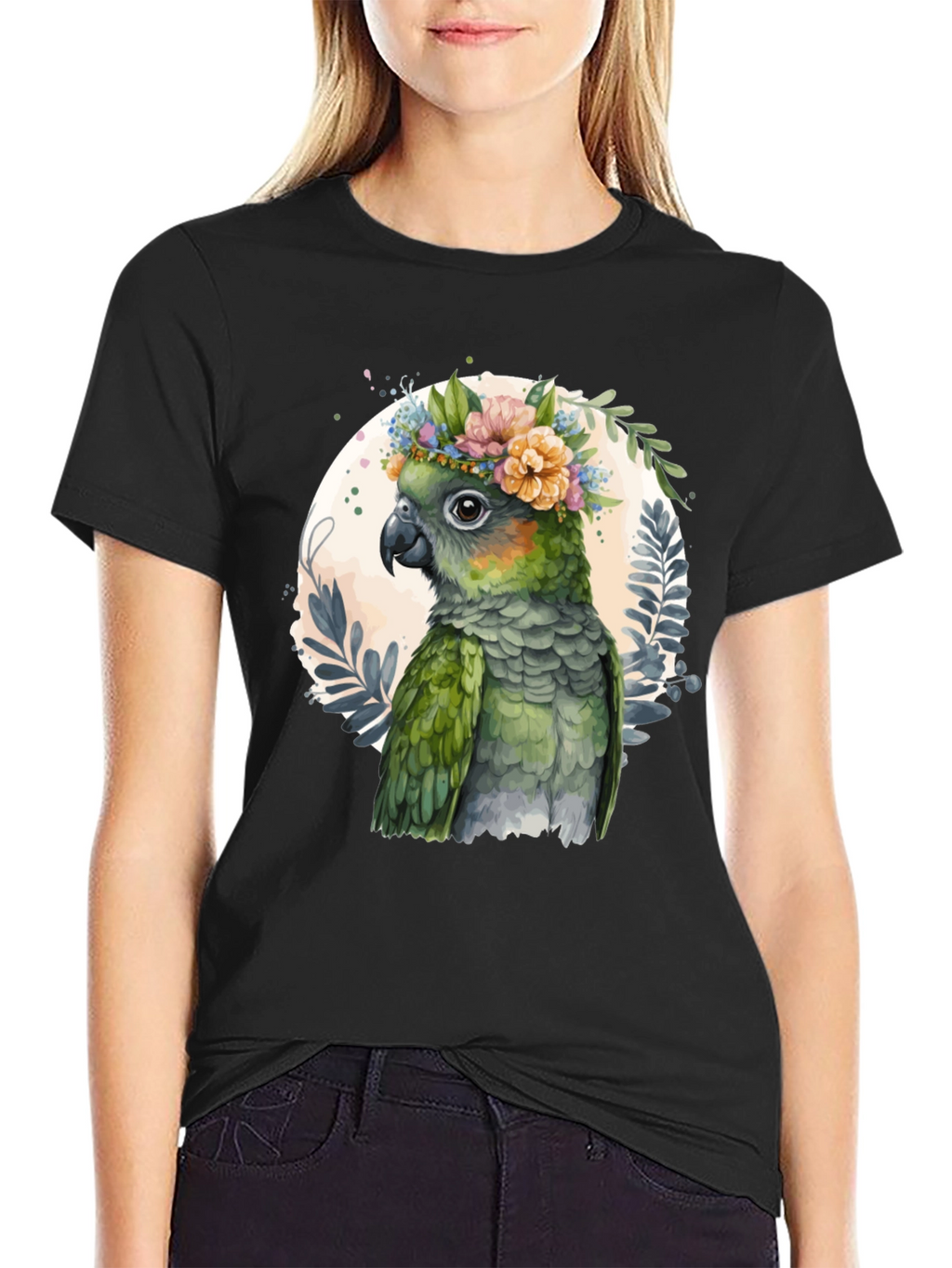Parrot Floral Wreath Graphic Tee