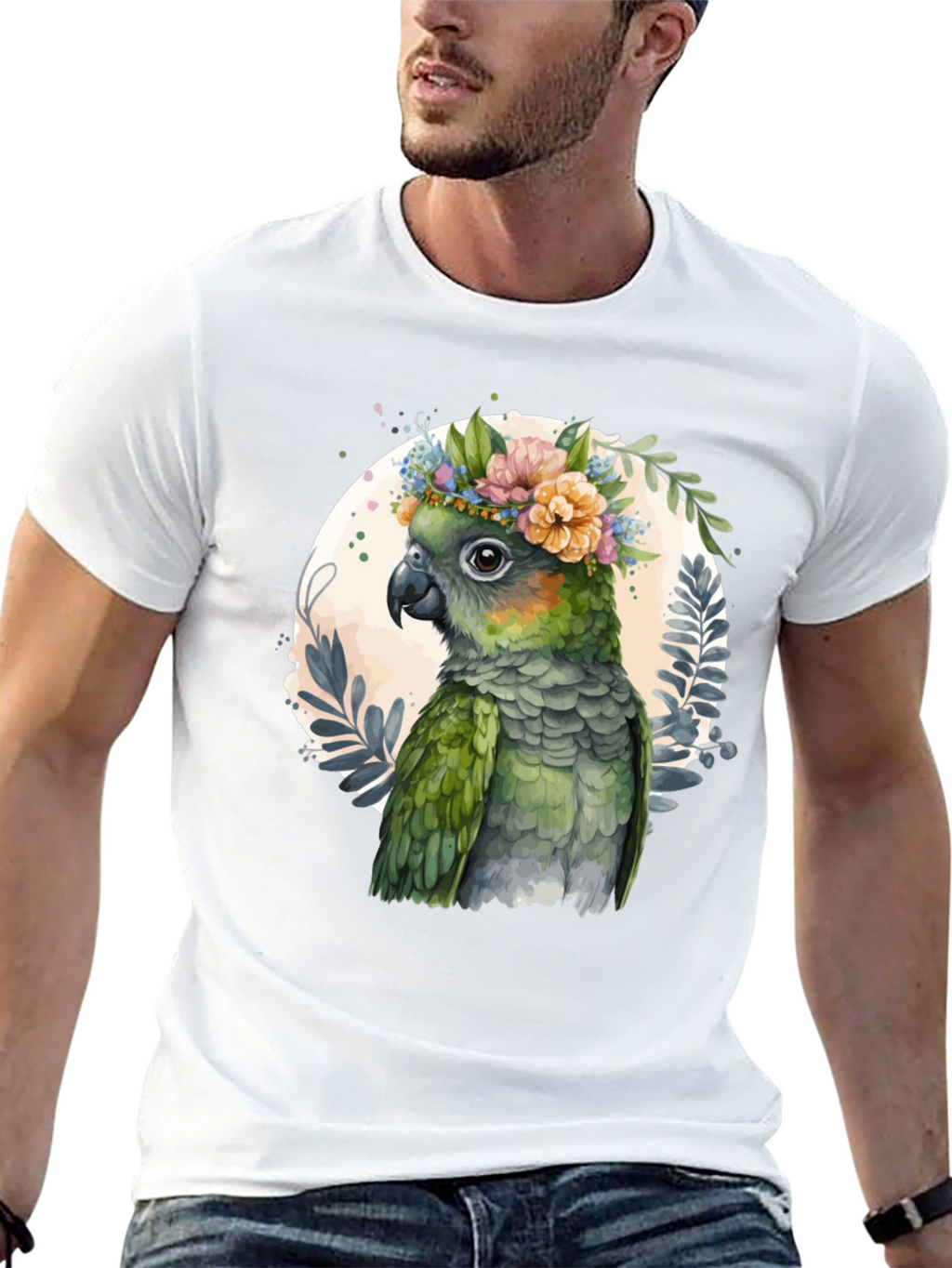Parrot Floral Wreath Graphic Tee