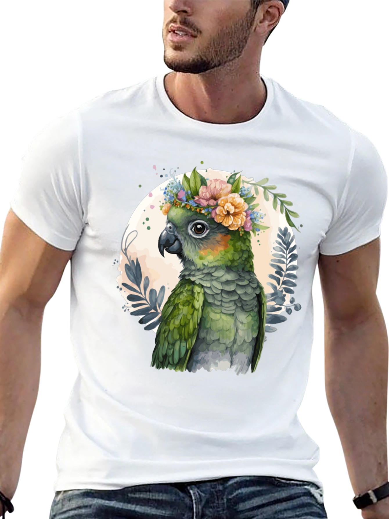 Parrot Floral Wreath Graphic Tee