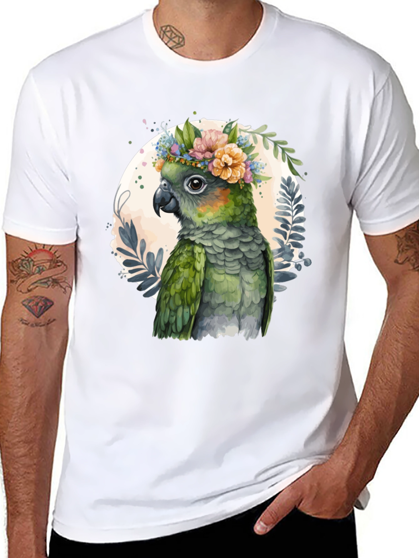 Parrot Floral Wreath Graphic Tee