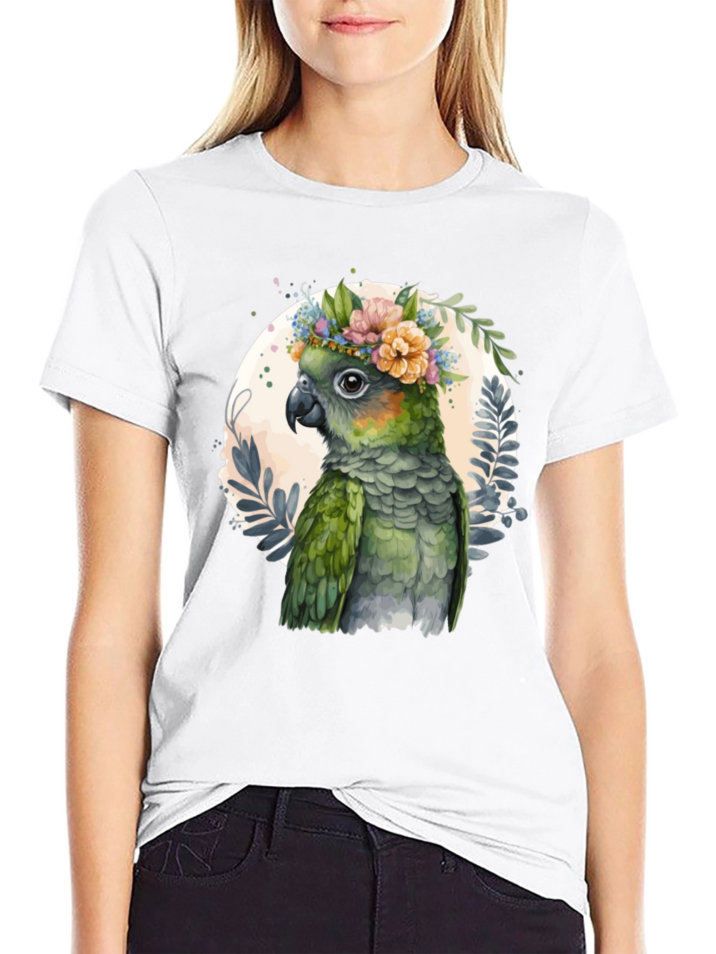 Parrot Floral Wreath Graphic Tee