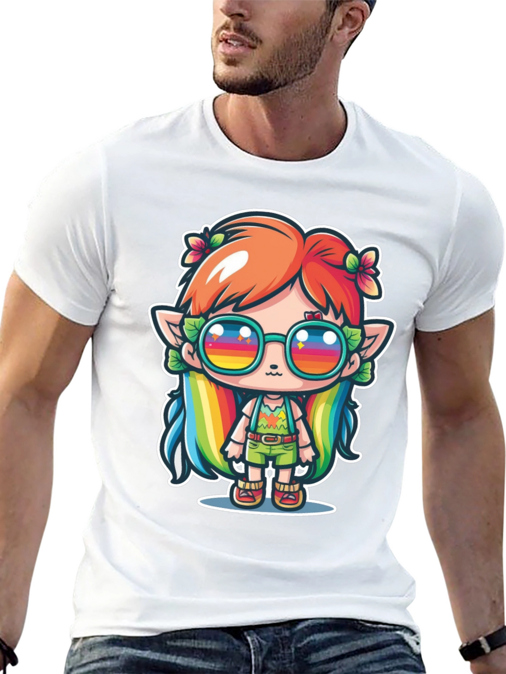 Kawaii Elf T-Shirt - Rainbow Hippie Design