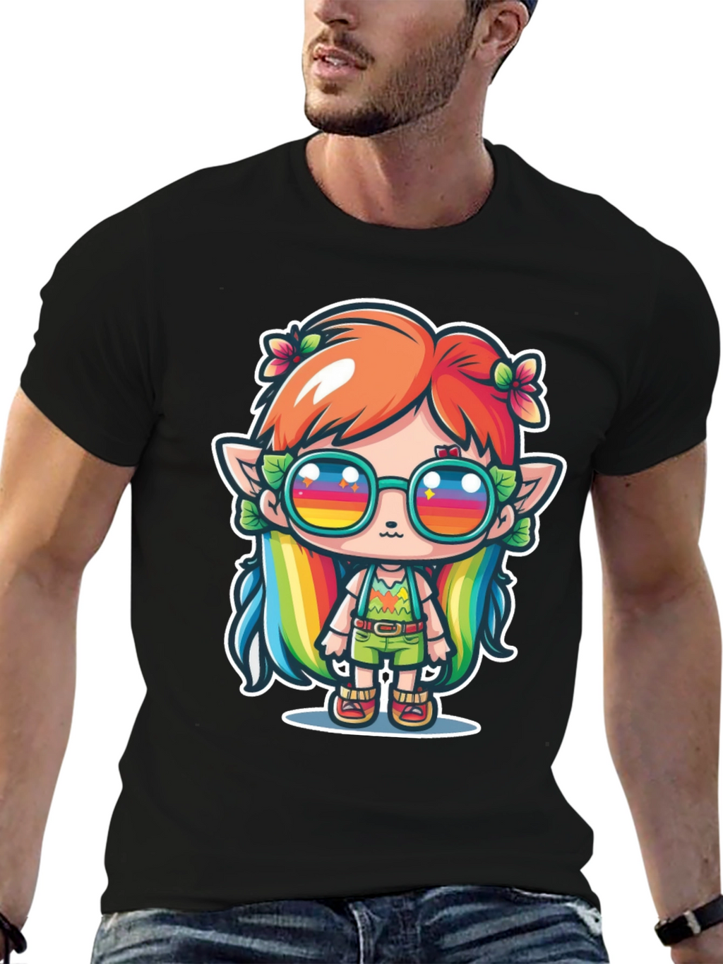 Kawaii Elf T-Shirt - Rainbow Hippie Design