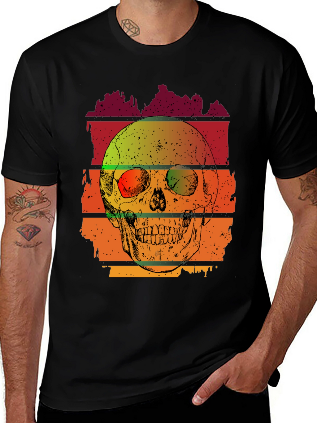 Retro Skull Graphic T-Shirt - Mens Black Tee