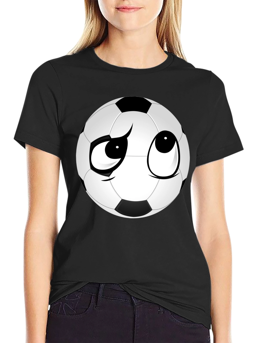 Soccer Ball Face Graphic Tee - Soft Black T-Shirt