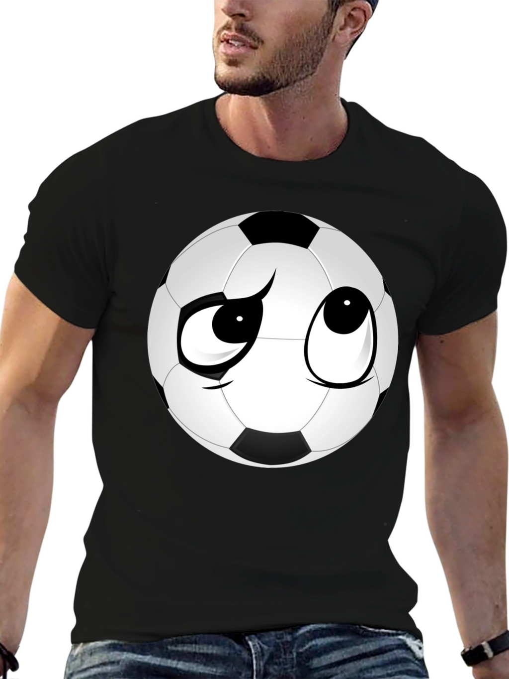 Soccer Ball Face Graphic Tee - Soft Black T-Shirt