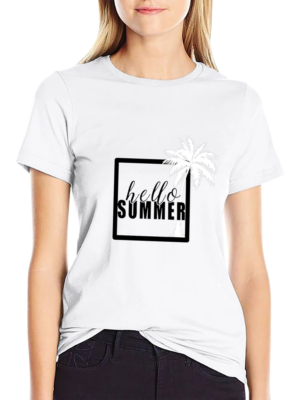 Hello Summer Palm Tree Graphic Tee - Black