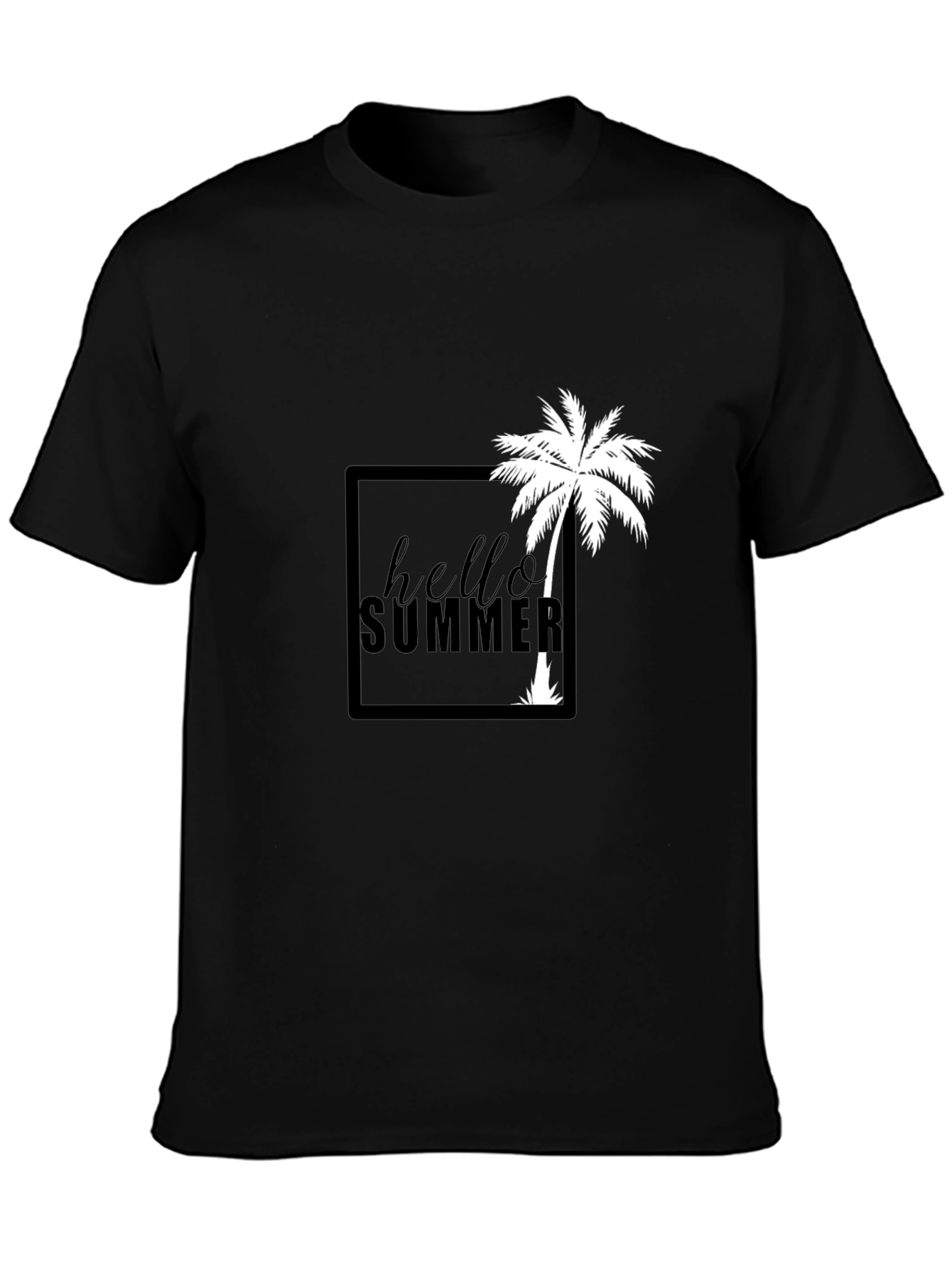 Hello Summer Palm Tree Graphic Tee - Black