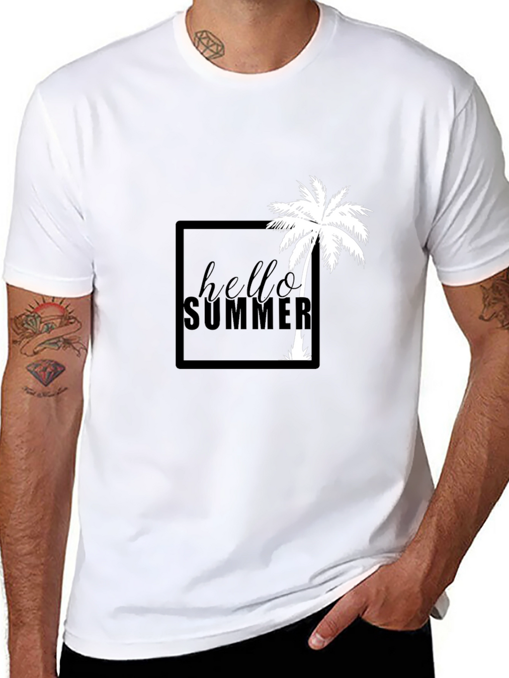 Hello Summer Palm Tree Graphic Tee - Black