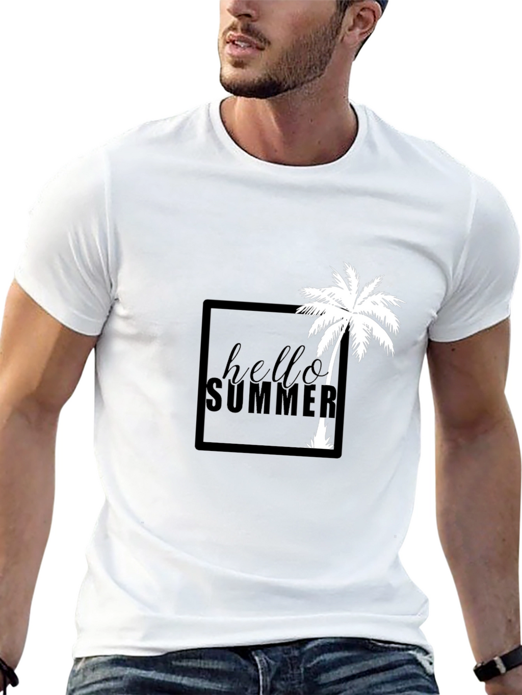 Hello Summer Palm Tree Graphic Tee - Black