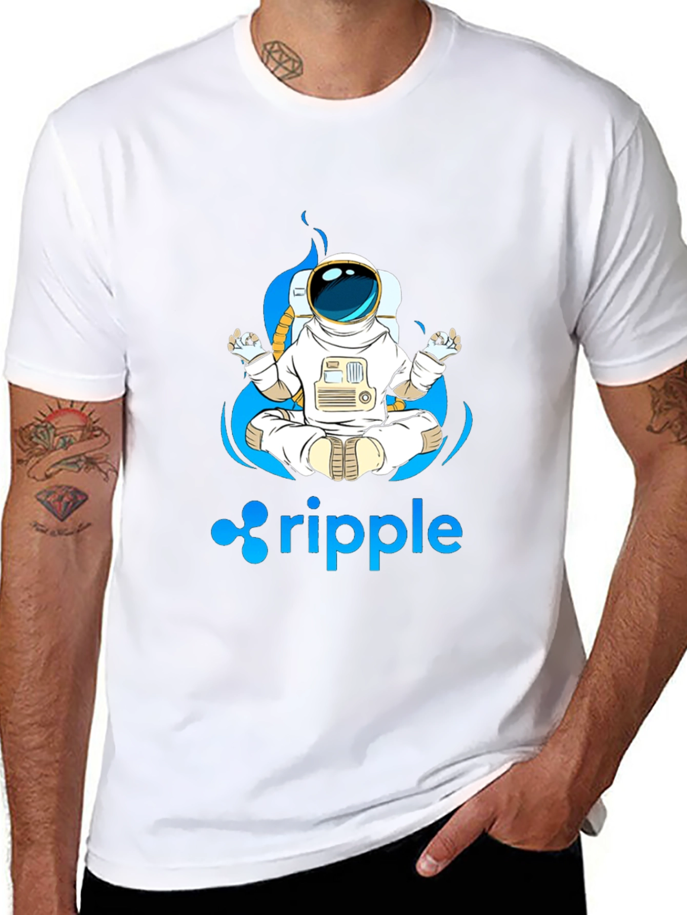 Astronaut Ripple Crypto T-Shirt - Meditating Spaceman Tee