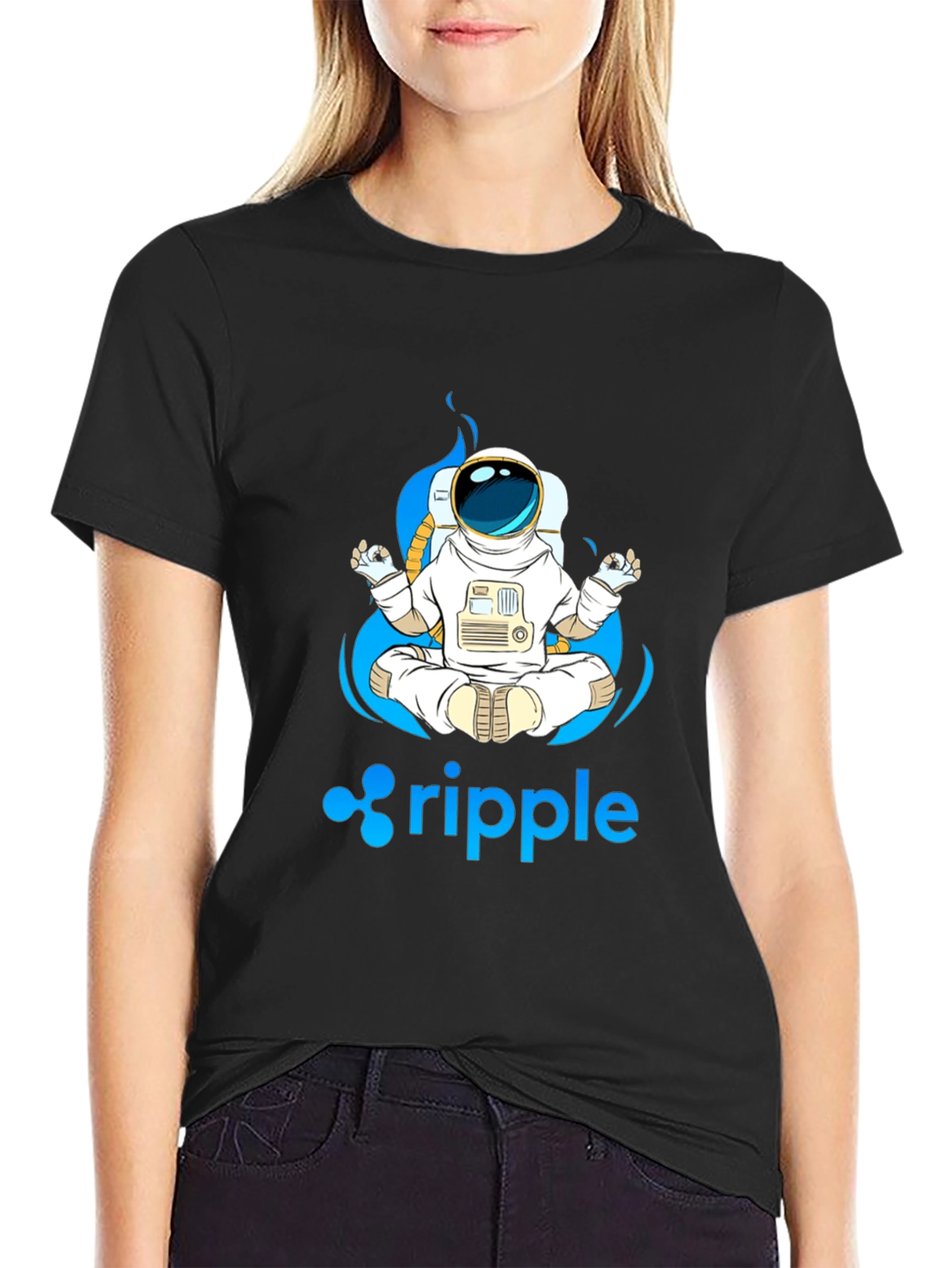 Astronaut Ripple Crypto T-Shirt - Meditating Spaceman Tee