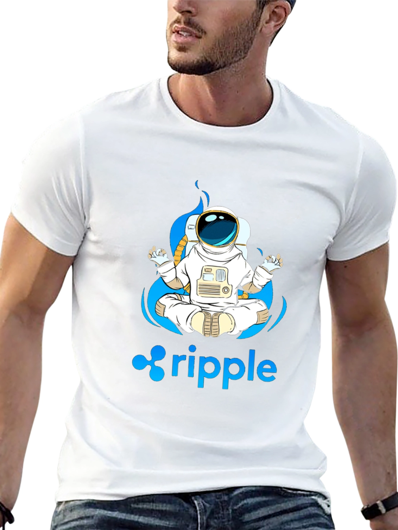 Astronaut Ripple Crypto T-Shirt - Meditating Spaceman Tee