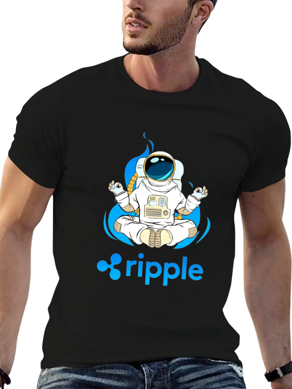 Astronaut Ripple Crypto T-Shirt - Meditating Spaceman Tee