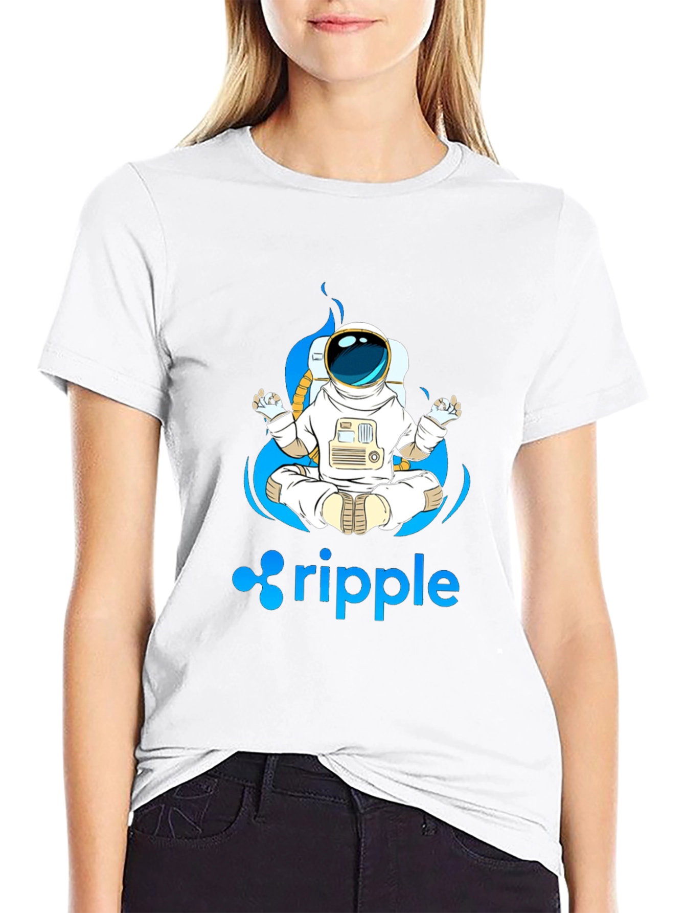 Astronaut Ripple Crypto T-Shirt - Meditating Spaceman Tee