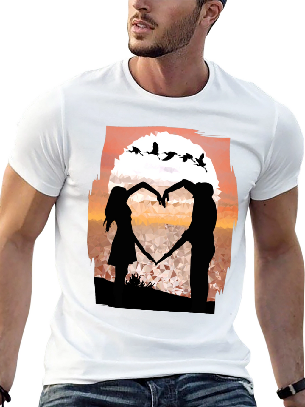 Romantic Sunset Couple Heart T-Shirt