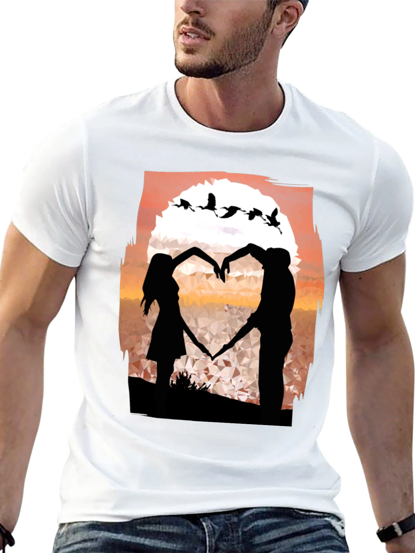 Romantic Sunset Couple Heart T-Shirt