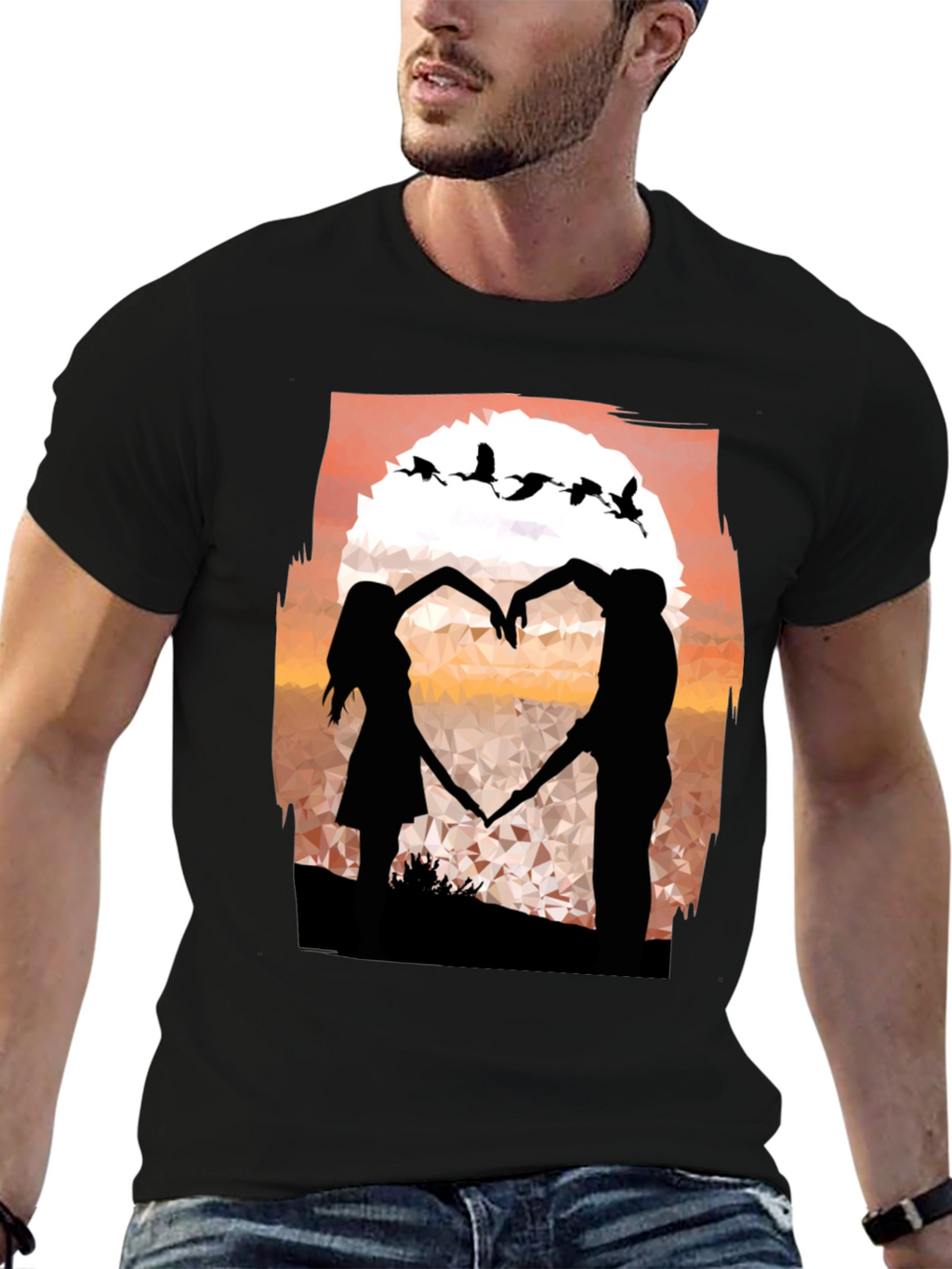 Romantic Sunset Couple Heart T-Shirt