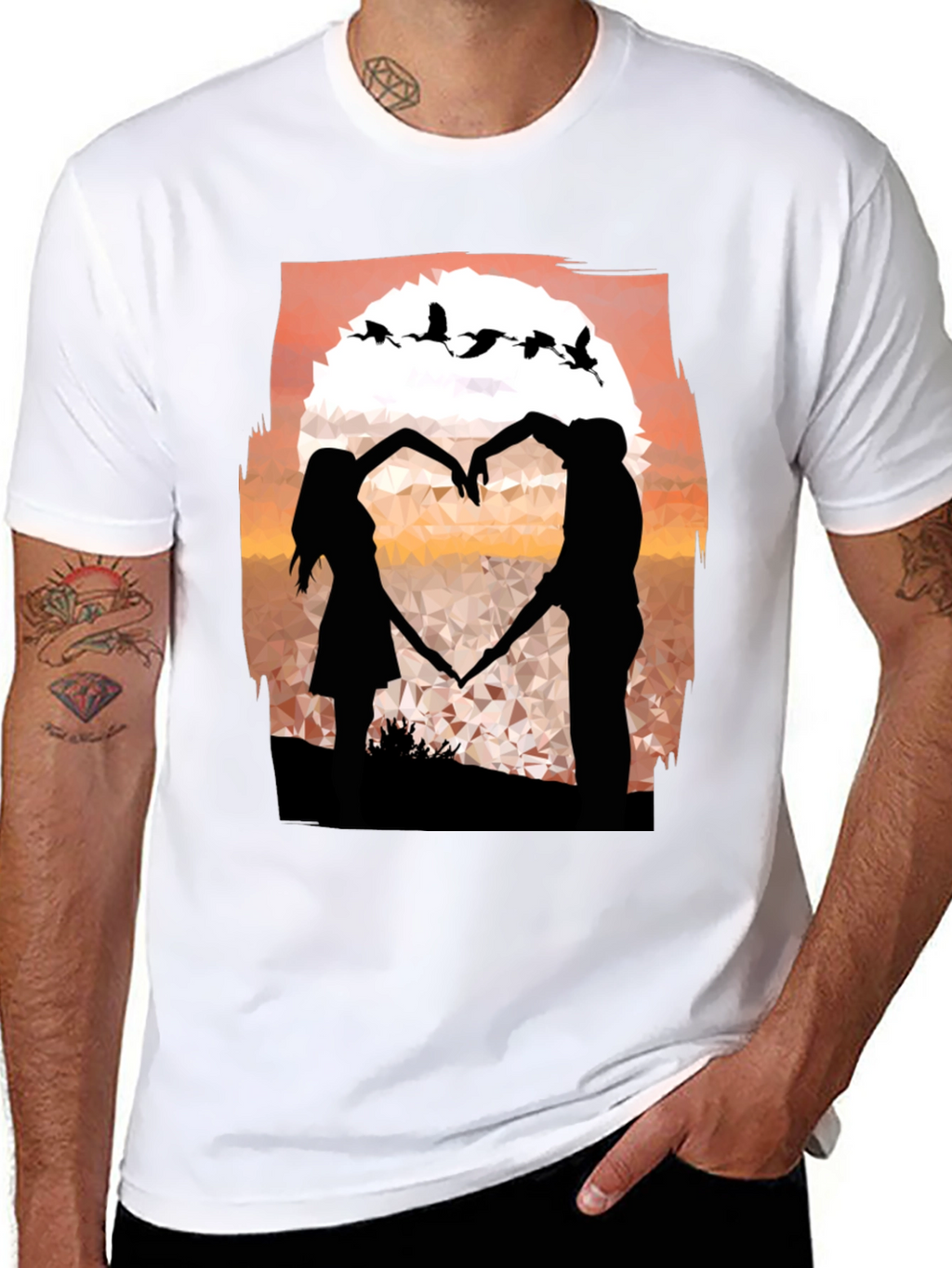 Romantic Sunset Couple Heart T-Shirt