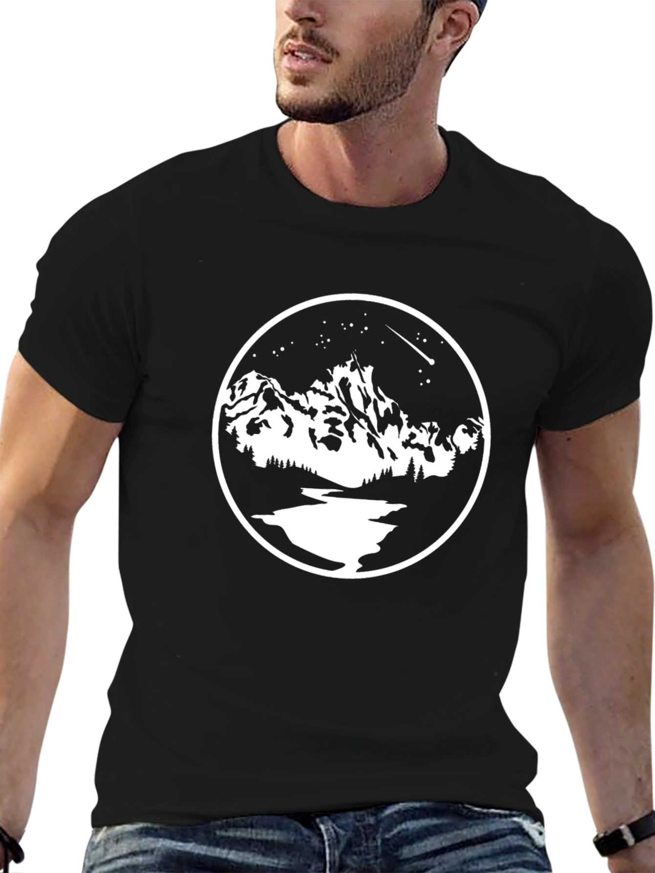 Mountain Scene Graphic Tee - Black