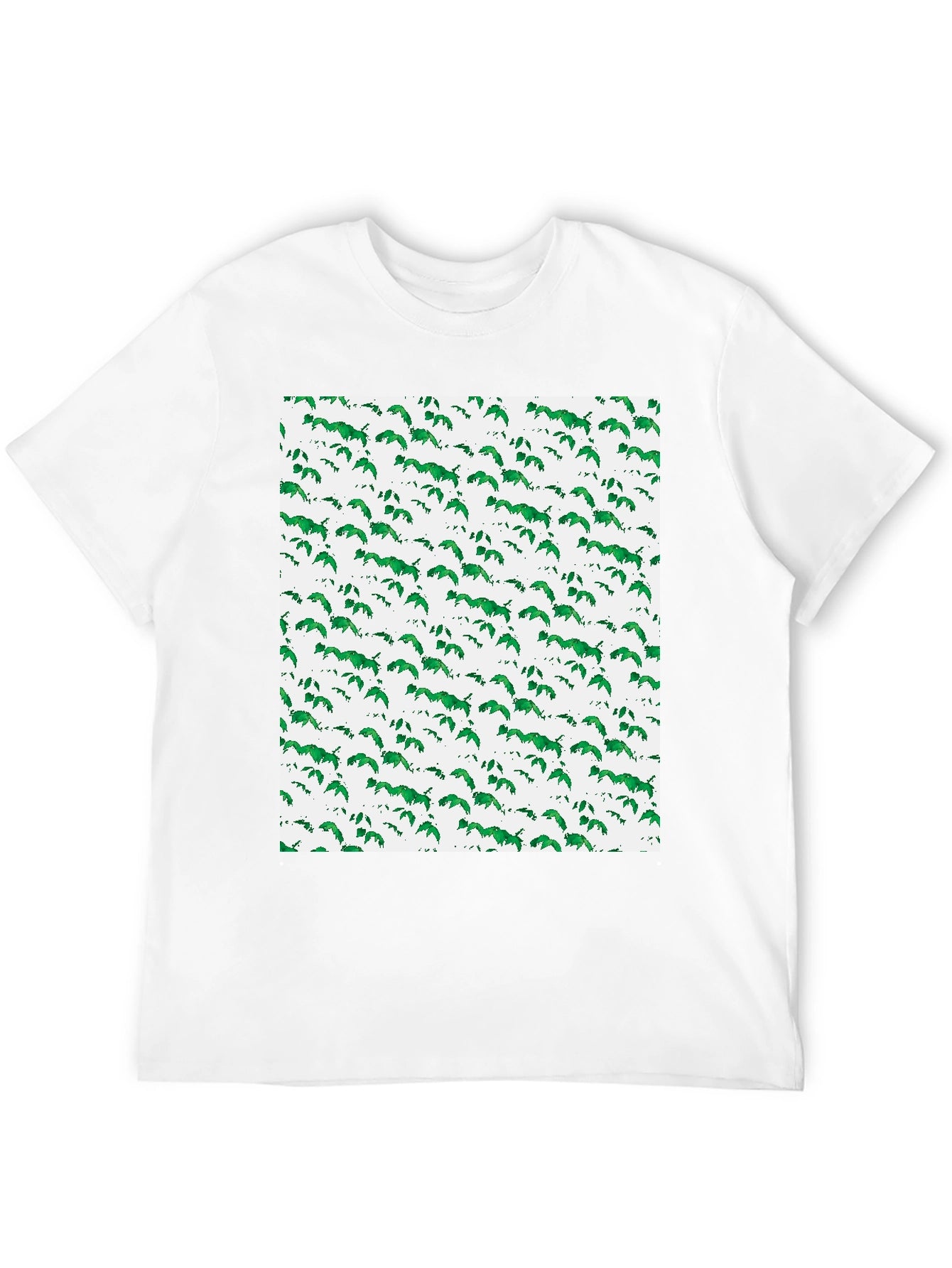 Green Leaf Pattern Black T-Shirt