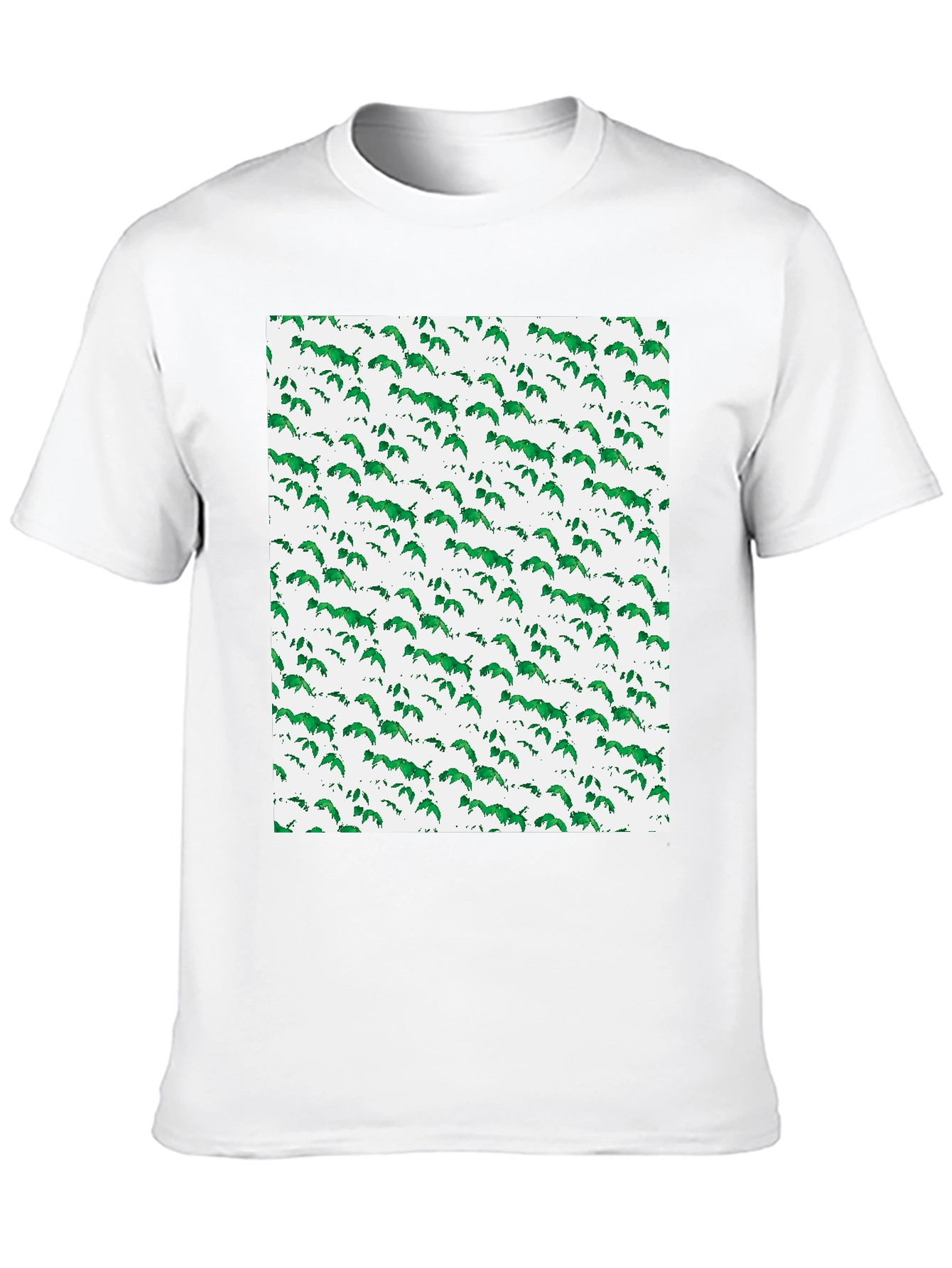 Green Leaf Pattern Black T-Shirt